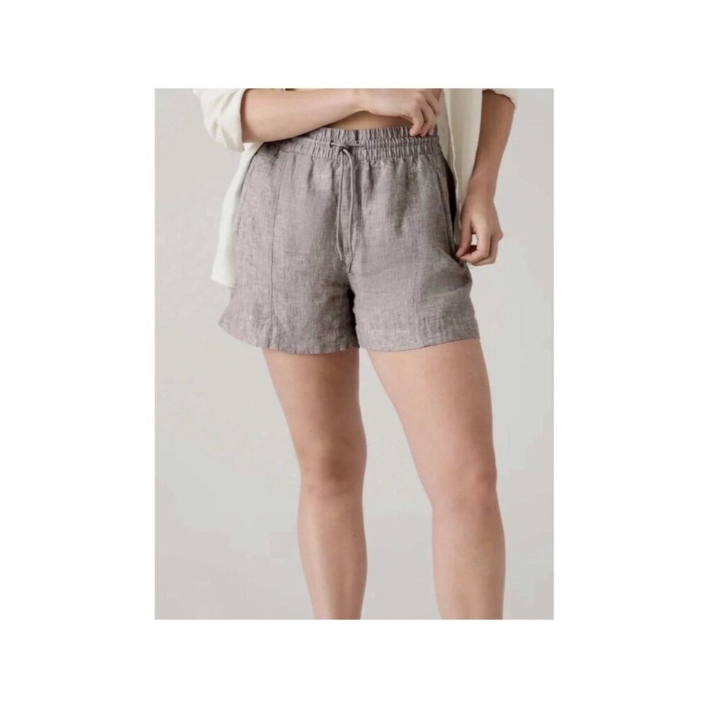 Athleta High-Waist Drawstring Linen Shorts - Taupe Brown sz S